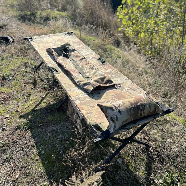 Раскладушка МУЛЬТИКАМ армейская НАТО до 260кг усиленная для военных с КАРМАНОМ,ПОДУШКОЙ и чехлом для хранения! NEST63 фото