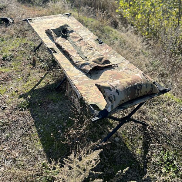 Раскладушка МУЛЬТИКАМ армейская НАТО до 260кг усиленная для военных с КАРМАНОМ,ПОДУШКОЙ и чехлом для хранения! NEST63 фото