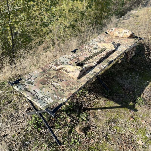 Раскладушка МУЛЬТИКАМ армейская НАТО до 260кг усиленная для военных с КАРМАНОМ,ПОДУШКОЙ и чехлом для хранения! NEST63 фото